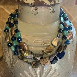 Barse Necklace Three Strand Sterling Silver, Abalone, Turquoise & More Statement